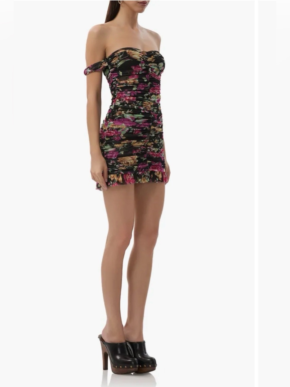 NWT AFRM Floral Ruched Off-Shoulder Mini Dress - Picture 3 of 9